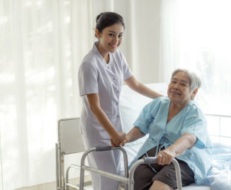a female nurse with an elderly woman
